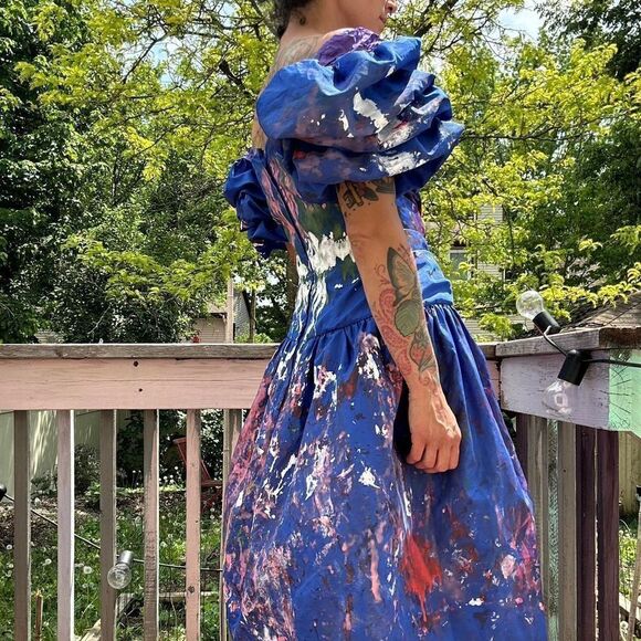 Hand Painted vintage 80s cocktail Prom dress - Picture 6 of 7